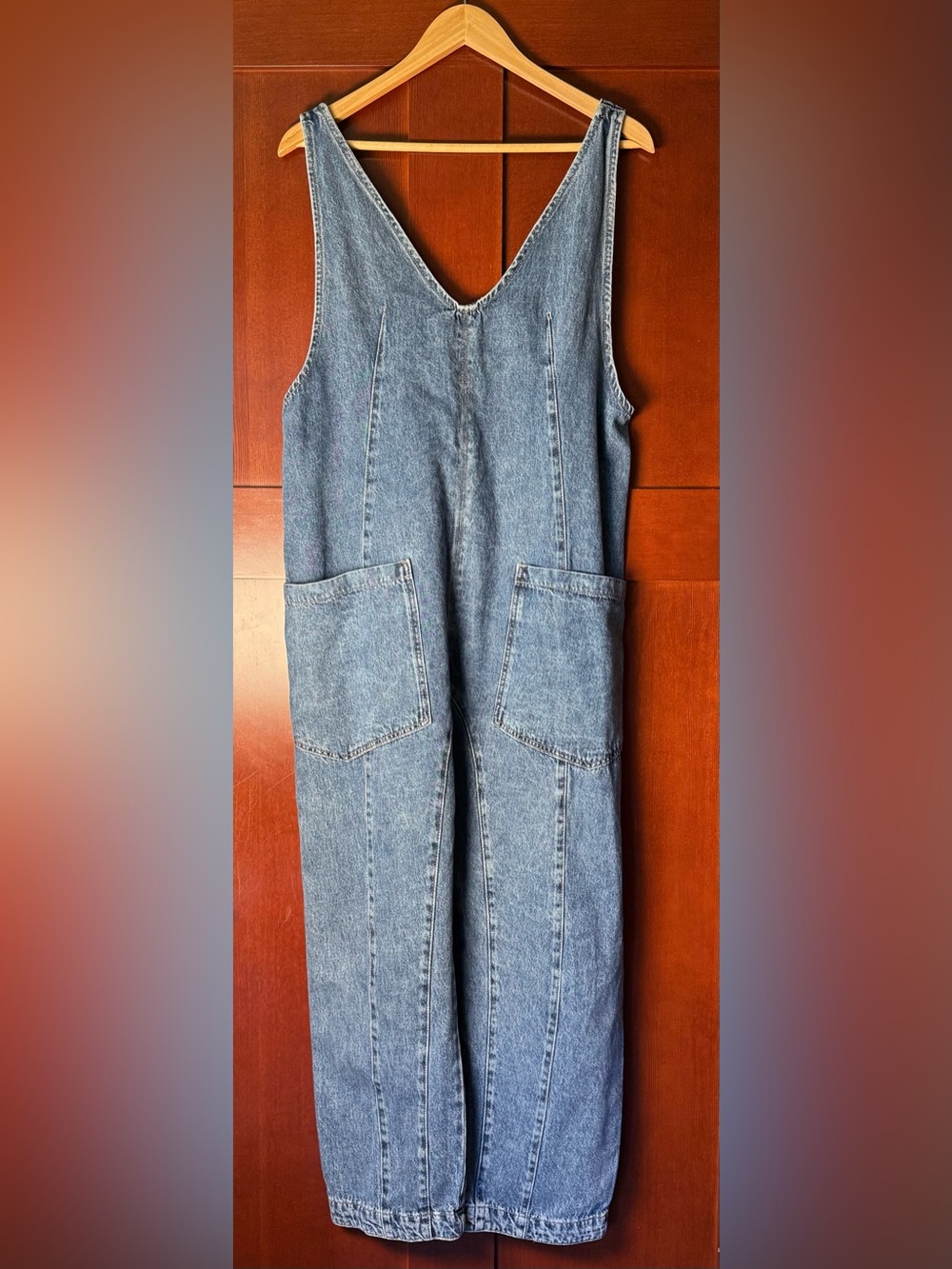 We The Free Denim Overalls Jumpsuit Size S Barrel Leg Utility Pockets